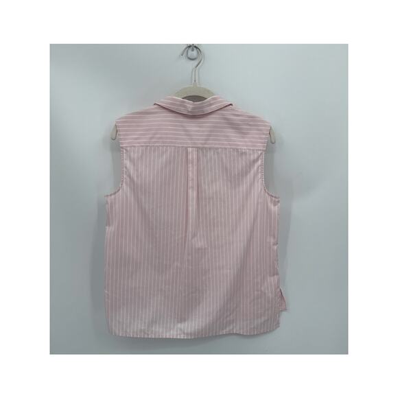 Theory Pinstriped poplin Polo Shell V-neck Top Sleeveless Pink White Size Small - Picture 4 of 7